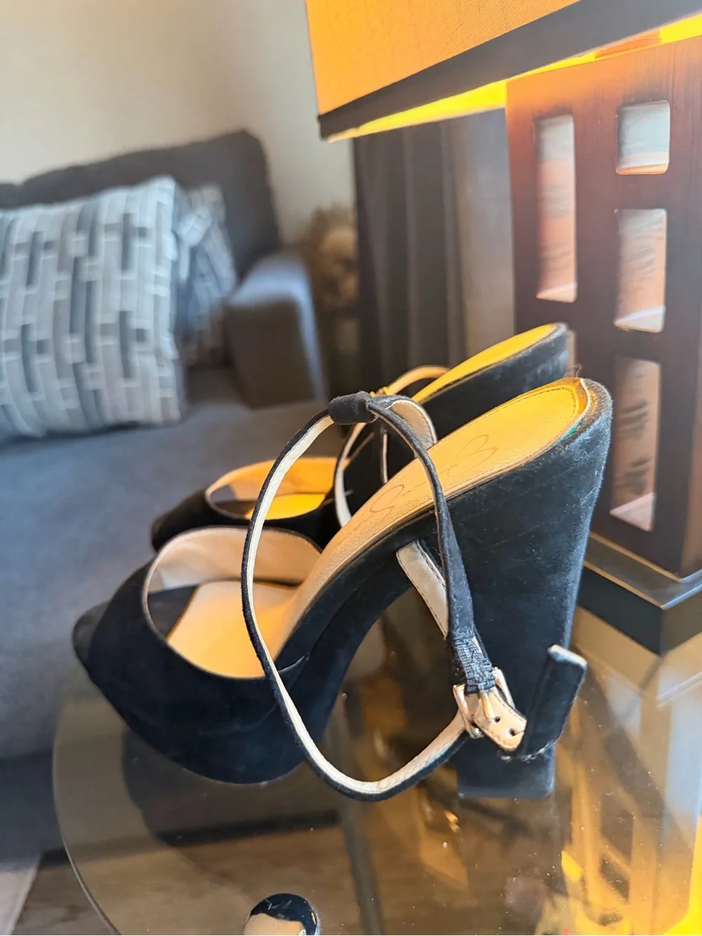 Jessica Simpson Black Suede Open-Toe Ankle-Strap Heels
